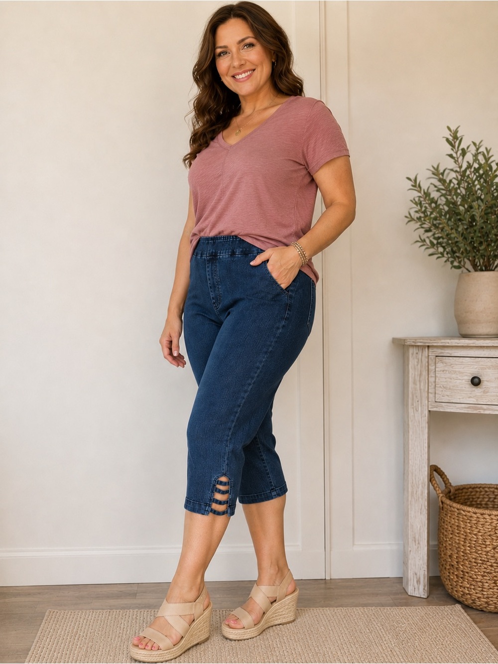 Slim Station Dark Wash Pull-on Capri Jeans -Sz 18